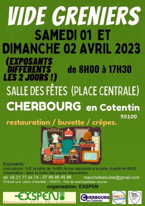 Vide greniers à Cherbourg samedi 01 avril  2023