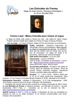 Stage choral en juillet : Liszt missa choralis
