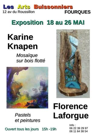 Exposition en duo : sculptures et bijoux en bois flottés et mosaïque de Karine K