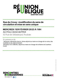 Réunion Publique Quartiers Ouest / Rue du Crouy : modification du sens de circul