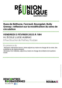 Réunion Publique Quartiers Ouest / Rues de Béthune, Favreuil, Bourgelat, BullyGr