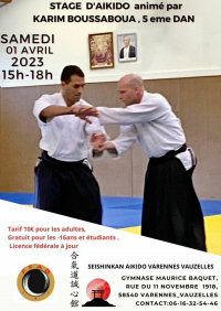 Stage aikido animé par Karim BOUSSABOUA , 5eme DAN, Samedi 1 er AVRIL 2023 , Gym