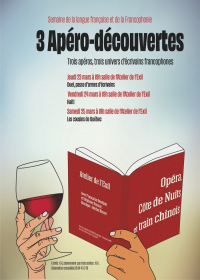 Apéro-découvertes: trois soirées, trois univers d'écrivains francophones
