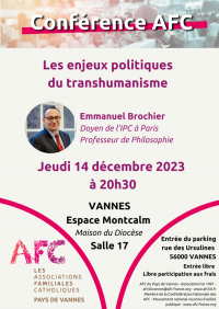 Conférence « Les enjeux politiques du transhumanisme » avec Emmanuel Brochier