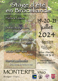 Stage musiques contes et danses en Broceliande 19 au 21  juillet 2024