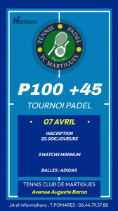 TENNIS PADEL. TOURNOI PADEL P 100 + 45