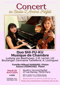 Concert Duo SHI-FU-KU, Fumiko Mikuni HAMANO :Violon, Azusa LOZINGUEZ :