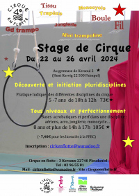 Stage de cirque du 22 au 26 avril 2024