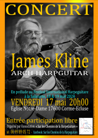 Concert James Kline avec a la arch harpguitar à 19 cordes