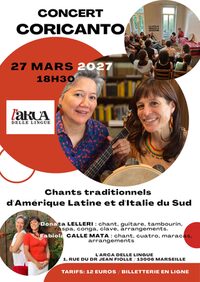Concert Coricanto : chants traditionels d'Amerique latine et de l'Italie du Sud à Marseille 6e
