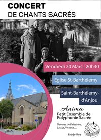 Concert de chants sacrés par le Petit ensemble de polyphonie sacrée à Saint-Barthélemy-d'Anjou