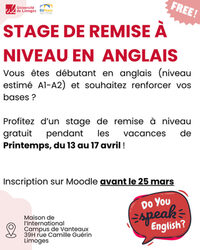 Stage de remise à niveau en anglais ! à Limoges