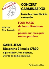 Concert chœur féminin Carminae XXI à Saint-Jean