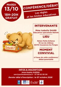 Conférence/débat autour des limites et règles éducatives chez l'enfant à Cousances-les-Forges