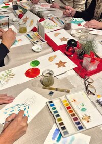 Atelier aquarelle de Noël au restaurant Alma à Chantilly à Chantilly